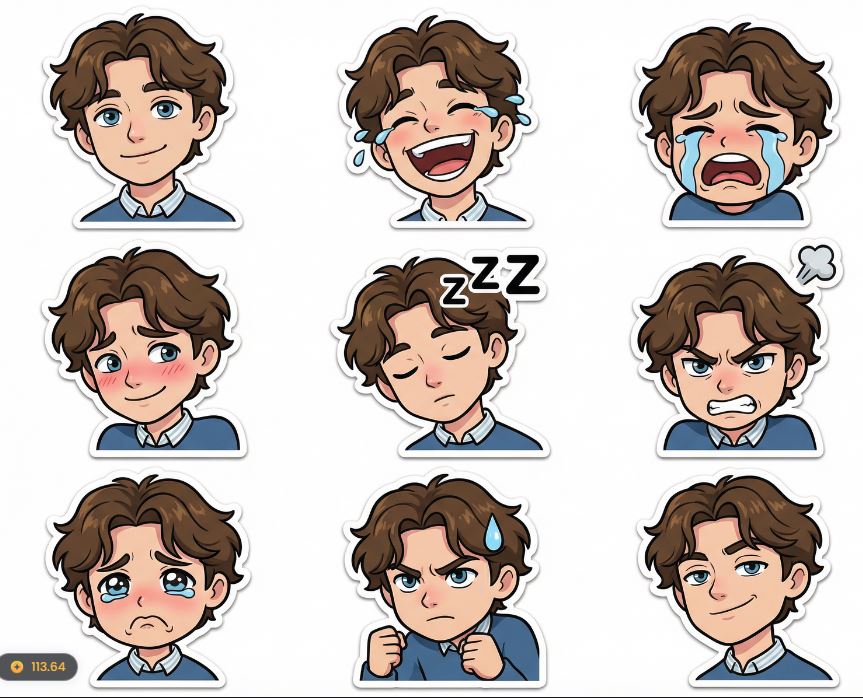 Pack de 9 stickers de expresiones cartoon